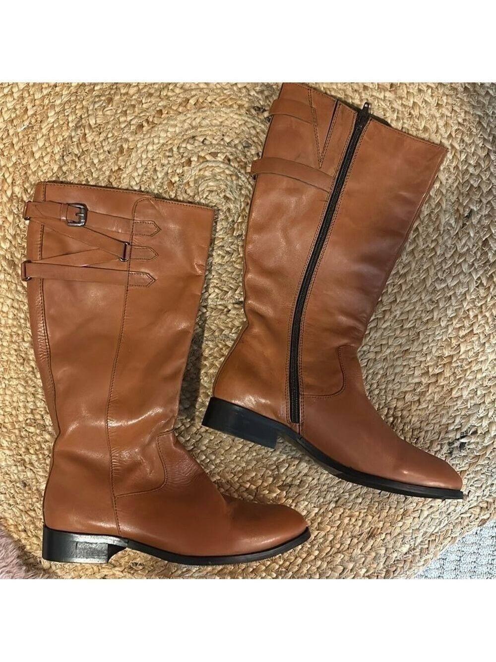 I Love Comfort Tremble Cognac Brown Leather Mid Calf Buckle Riding Boots